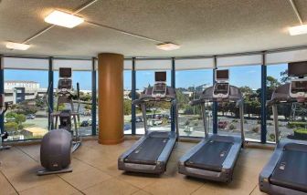 Fitness center with treadmills at the Embassy Suites by Hilton San Francisco Airport.