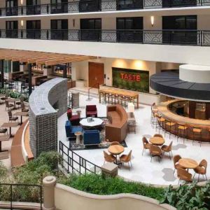 Spacious and comfortable hotel area perfect as workspace at the Embassy Suites by Hilton San Francisco Airport.