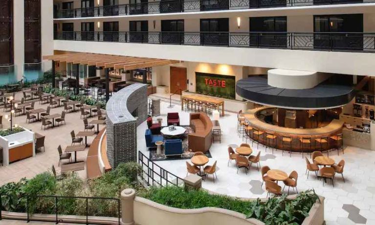 Spacious and comfortable hotel area perfect as workspace at the Embassy Suites by Hilton San Francisco Airport.