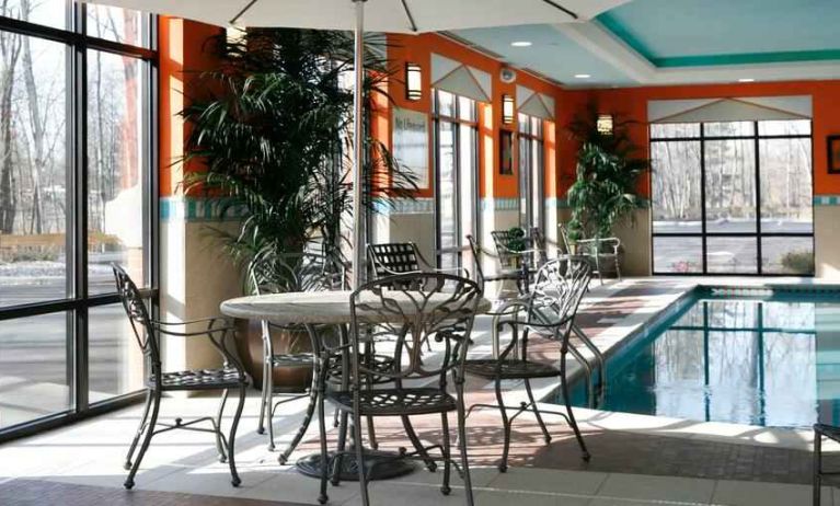 Beautiful workspace by the pool at the Hampton Inn Springfield South Enfield.