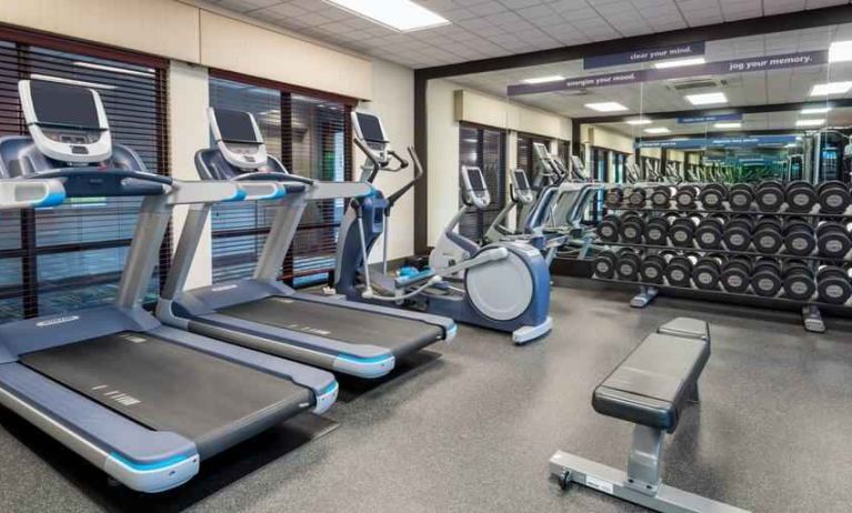 Fitness center with treadmills at the Hampton Inn Springfield South Enfield.