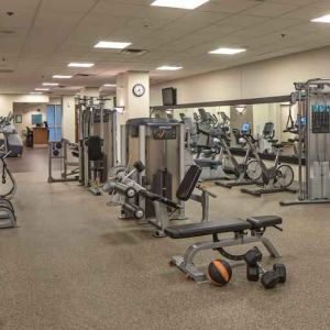 Fully equipped fitness center at the Hilton Omaha.