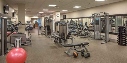 Fully equipped fitness center at the Hilton Omaha.