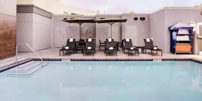 Relaxing indoor pool at the Hampton Inn & Suites by Hilton-Irvine/Orange County Airport.