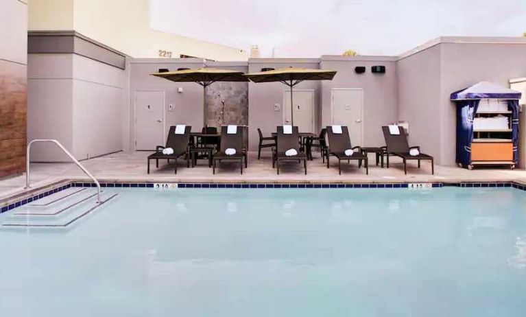 Relaxing indoor pool at the Hampton Inn & Suites by Hilton-Irvine/Orange County Airport.