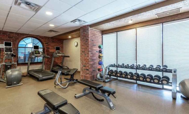 Fully equipped fitness center at the Embassy Suites by Hilton Kansas City Plaza.