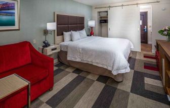 colorful king suite with natural light at Hampton Inn San Francisco Airport.