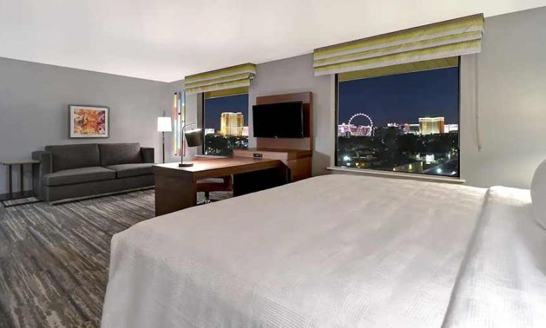 gorgeous king suite with city views at Hampton Inn & Suites Las Vegas Convention Center.