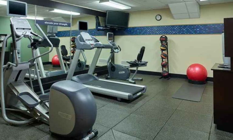 Fitness center with treadmills at the Hampton Inn & Suites North Conway.