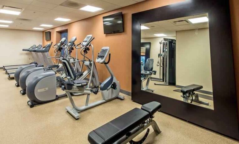 Fitness center with treadmills and mirror at the Hilton Garden Inn Minneapolis Airport Mall of America.