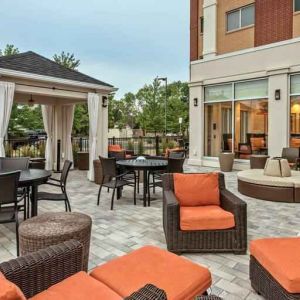 Beautiful outdoor patio perfect as workspace at the Hilton Garden Inn Minneapolis Airport Mall of America.