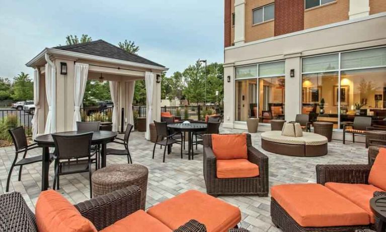 Beautiful outdoor patio perfect as workspace at the Hilton Garden Inn Minneapolis Airport Mall of America.