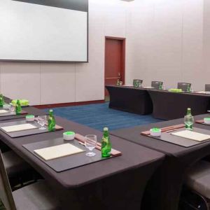 Meeting room with screen at the DoubleTree by Hilton Kansas City - Overland Park.