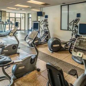 Fitness center with treadmills and machines at the Hilton Salt Lake City Center.