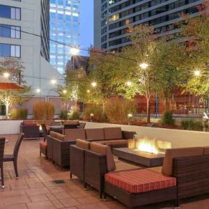 Outdoor patio perfect as workspace at the Hilton Salt Lake City Center.