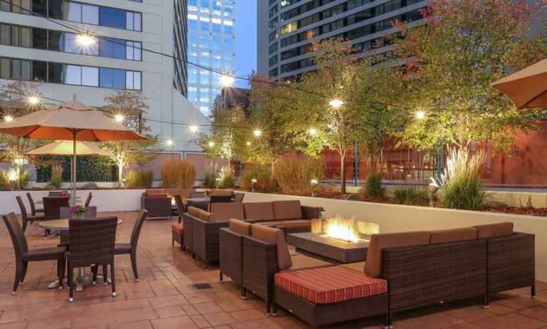 Outdoor patio perfect as workspace at the Hilton Salt Lake City Center.