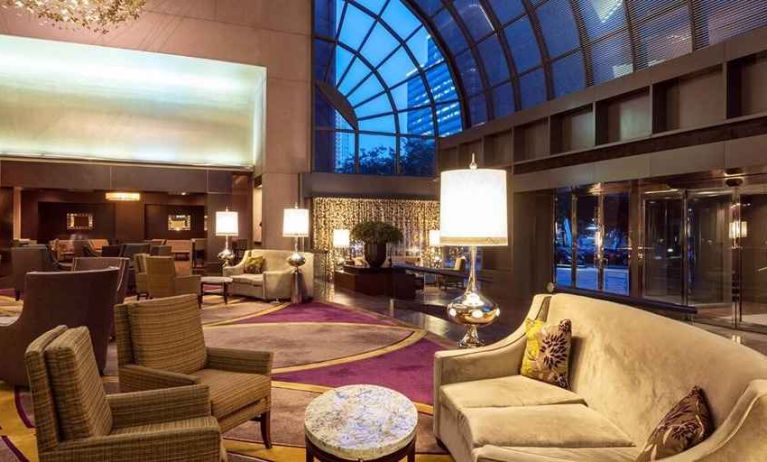 spacious and comfortable lobby lounge perfect for coworking at Hilton Houston Post Oak by the Galleria.