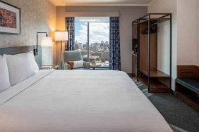 spacious king suite with business desk and city views at Hilton Garden Inn Austin University.