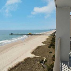 beautiful balcony with sea views ideal for digital nomads to work from at Embassy Suites by Hilton Myrtle Beach Oceanfront Resort.