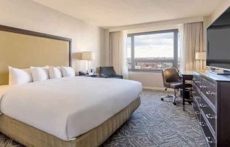 spacious king room with work area and natural light at Washington Hilton.