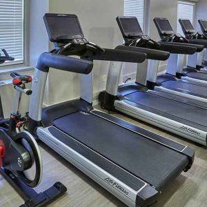 well-equipped fitness center at Hilton Milwaukee City Center.