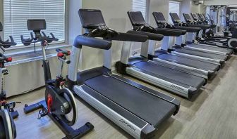 well-equipped fitness center at Hilton Milwaukee City Center.