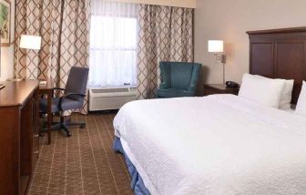 delux king room with TV and work desk at Hampton Inn & Suites Pueblo-Southgate.