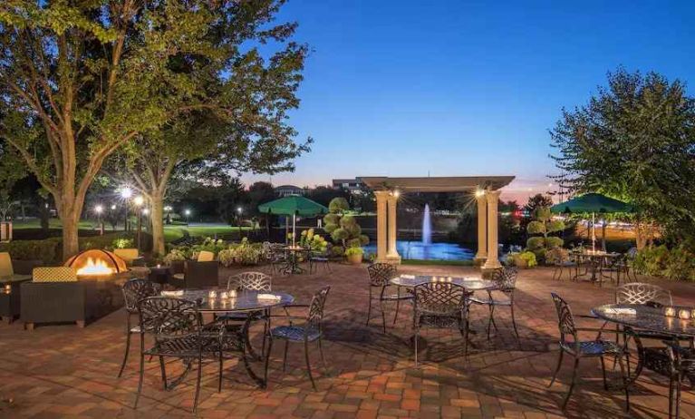 Beautiful workspace in an outdoor patio at the Hilton Wilmington-Christiana.