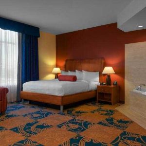 Comfortable king guestroom with window and whirlpool at the Hilton Garden Inn Fort Worth Medical Center.