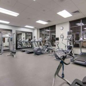 Fully equipped fitness center at the Hilton Garden Inn Fort Worth Medical Center.