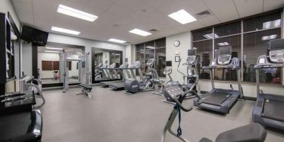 Fully equipped fitness center at the Hilton Garden Inn Fort Worth Medical Center.