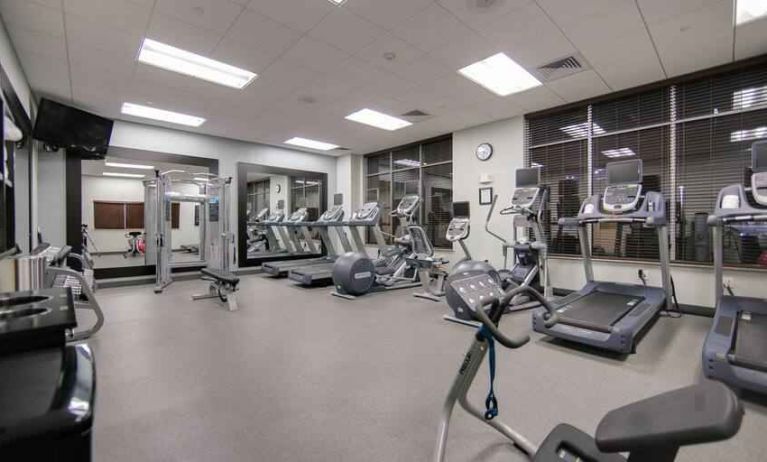 Fully equipped fitness center at the Hilton Garden Inn Fort Worth Medical Center.