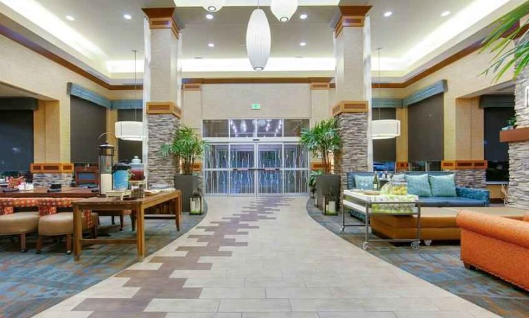 Spacious hotel lobby suitable as workspace at the Hilton Garden Inn Fort Worth Medical Center.