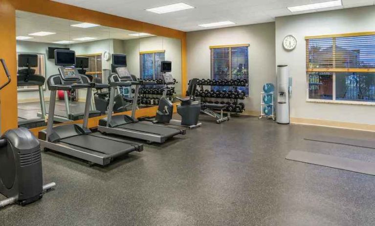 Fitness center with treadmills at the Hilton Garden Inn Blacksburg University.