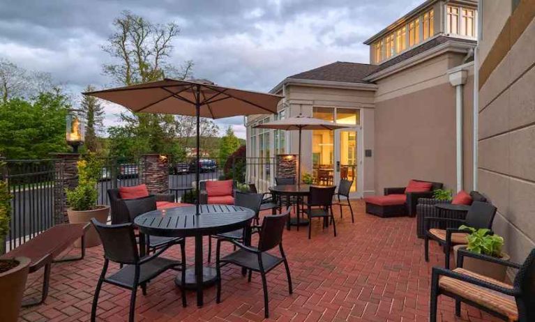 Beautiful workspace in an outdoor terrace at the Hilton Garden Inn Hershey.