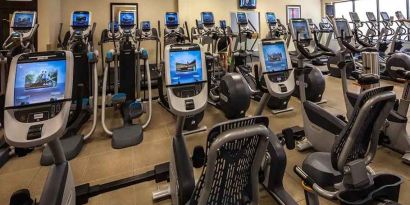 well-equipped fitness center at Hilton Anatole.