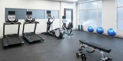 Fitness center with treadmills at the Hampton Inn & Suites Memphis-Beale Street.