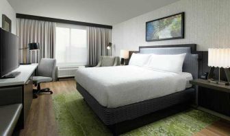 King bedroom with TV screen, desk and window at the Hilton Garden Inn Memphis Downtown.