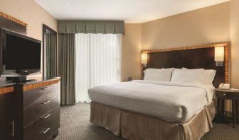 King bedroom with TV screen and window at the Embassy Suites by Hilton Birmingham.