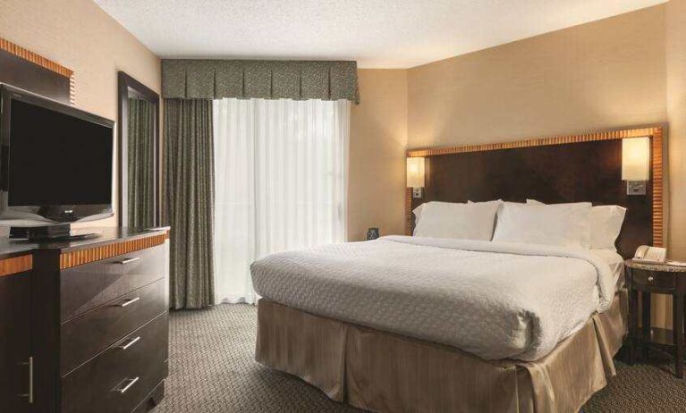 King bedroom with TV screen and window at the Embassy Suites by Hilton Birmingham.