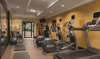 Fitness center with treadmills and mirrors at the Embassy Suites by Hilton Birmingham.