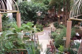 Beautiful outdoor patio with garden at the Embassy Suites by Hilton Birmingham.