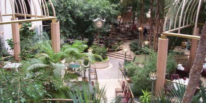 Beautiful outdoor patio with garden at the Embassy Suites by Hilton Birmingham.