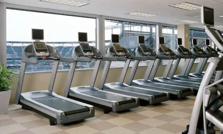 Fitness center with treadmills at the Hilton Baltimore Inner Harbor.