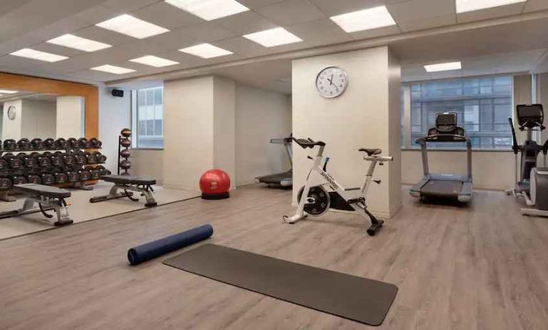 Fully equipped fitness center at the DoubleTree by Hilton New York Downtown.