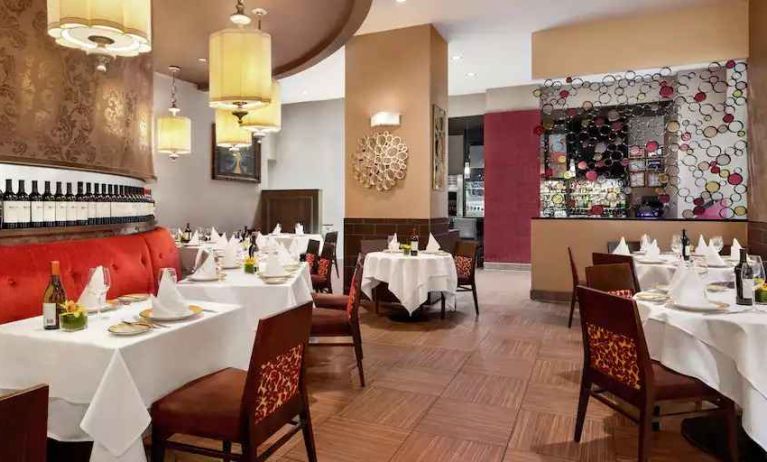 Dining area perfect as workspace at the DoubleTree by Hilton New York Downtown.