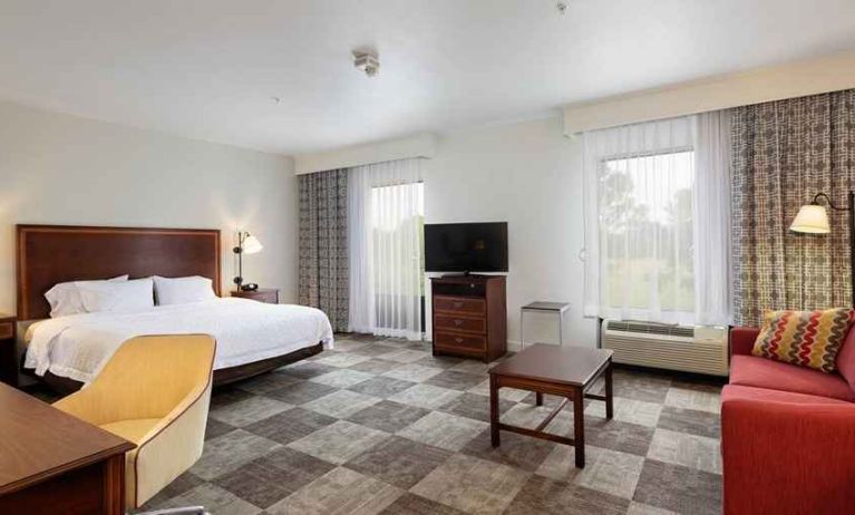 luxurious king suite with TV, work area, and lounge at Hampton Inn & Suites Baton Rouge - I-10 East.