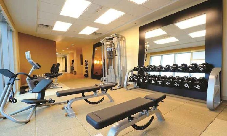 well-equipped fitness center at Embassy Suites by Hilton Houston Downtown.