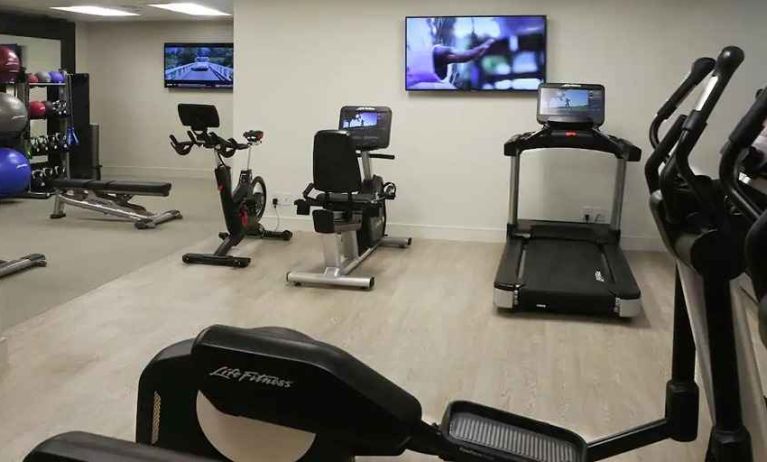 well-equipped fitness center at Embassy Suites by Hilton Los Angeles International Airport South.