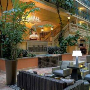 comfortable lobby lounge area ideal for coworking at Embassy Suites by Hilton Los Angeles International Airport South.